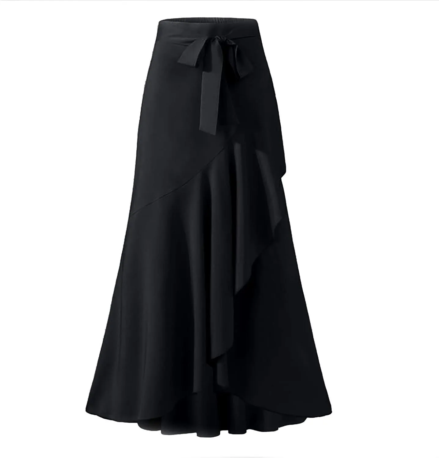 Women's Irregular Ruffle Pants Skirts High Waist Knot Tie Casual Maxi Long Palazzo Culottes A-Line Skirts Trousers