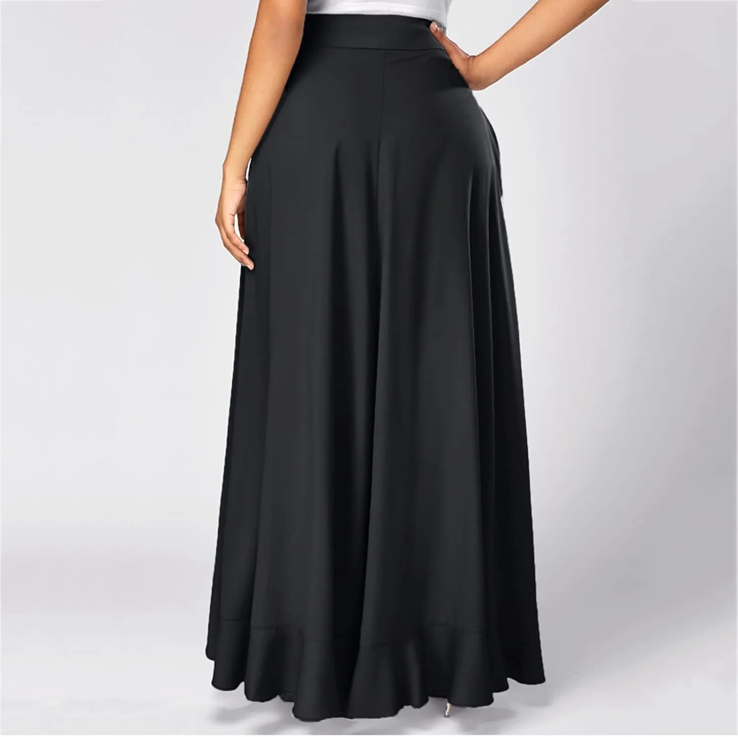 Women's Irregular Ruffle Pants Skirts High Waist Knot Tie Casual Maxi Long Palazzo Culottes A-Line Skirts Trousers