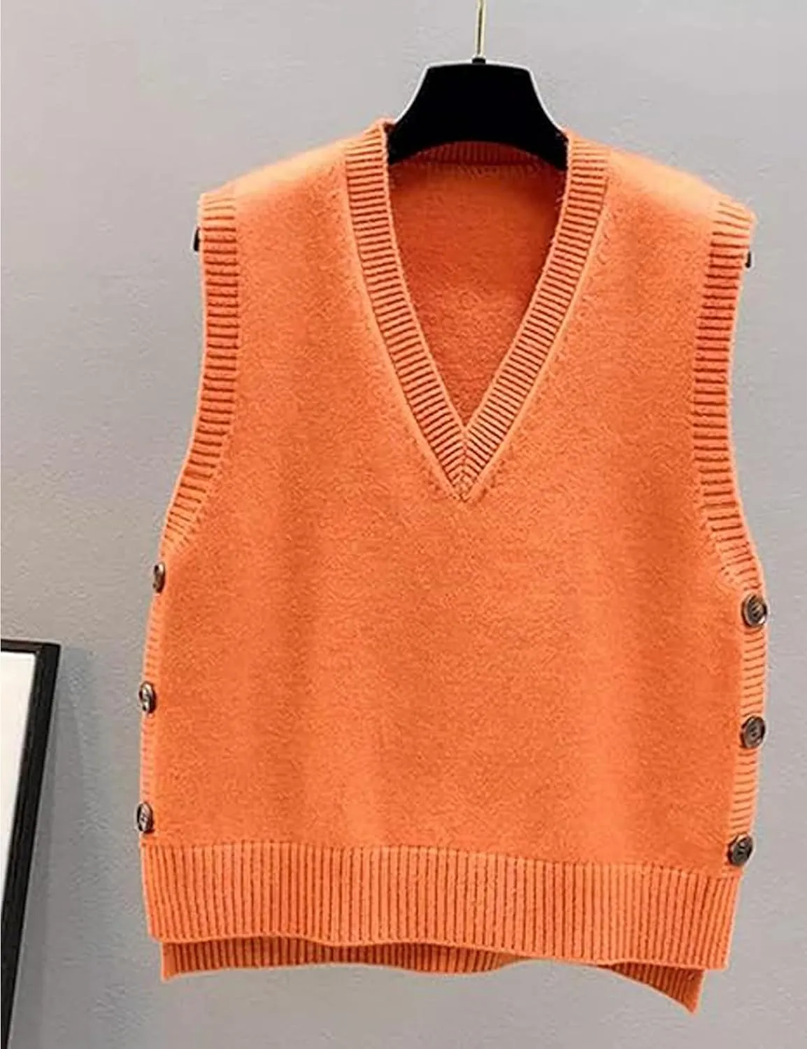 Womens Knit Sweater Vest Side Button Down Pullover Sleeveless V Neck Knit Sweater Vest