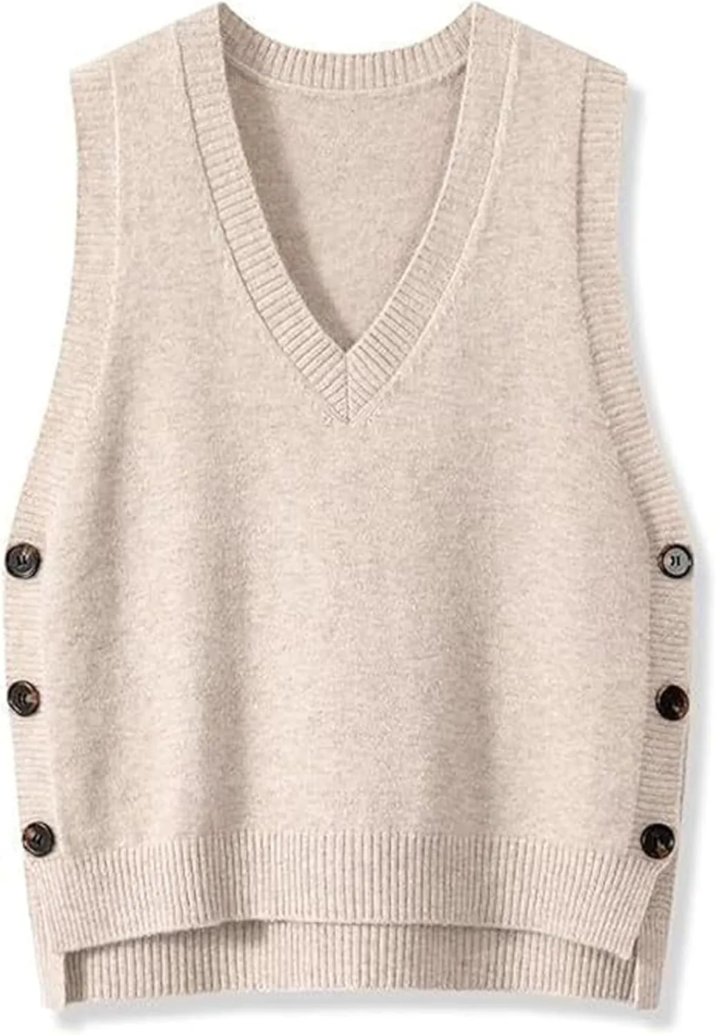 Womens Knit Sweater Vest Side Button Down Pullover Sleeveless V Neck Knit Sweater Vest