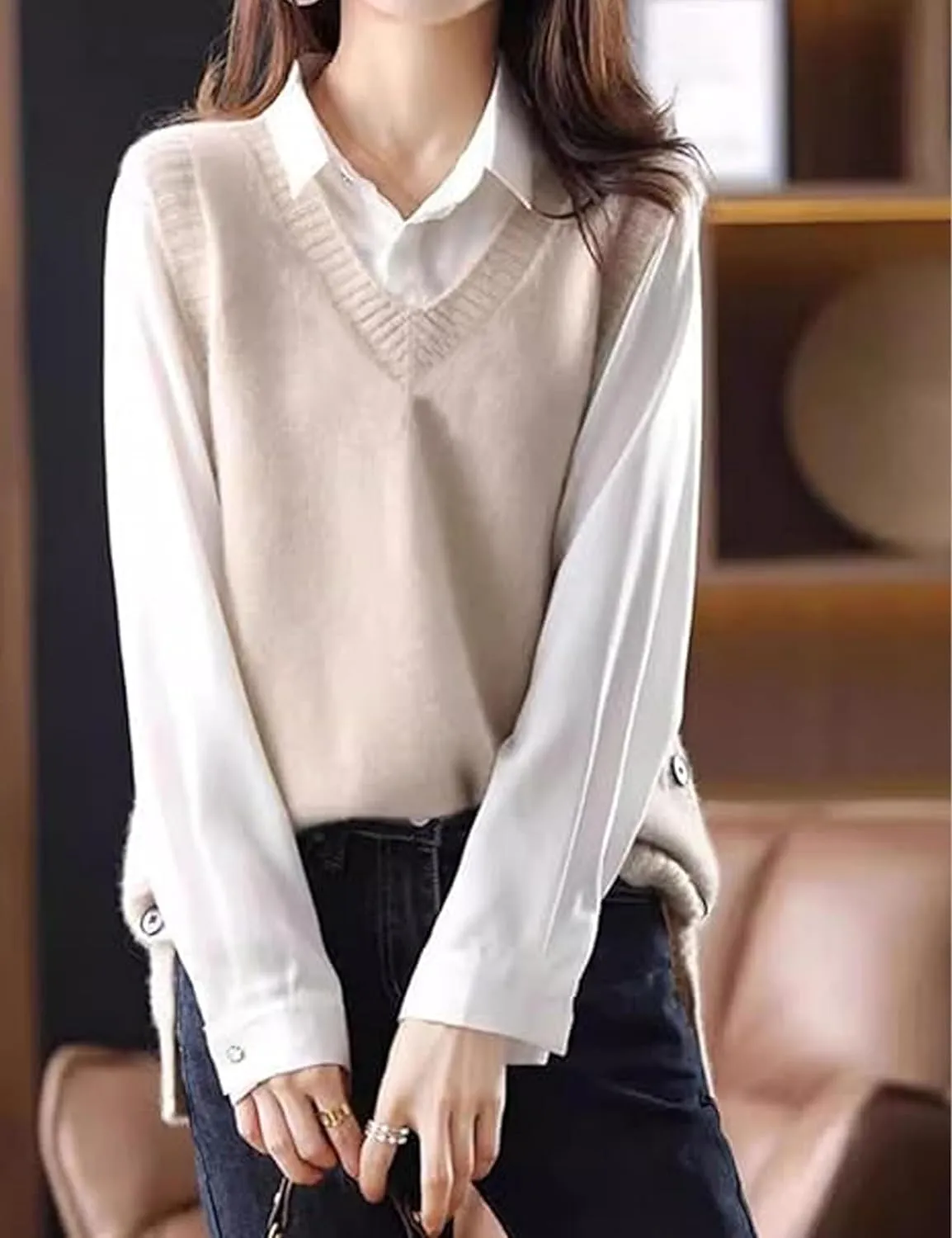 Womens Knit Sweater Vest Side Button Down Pullover Sleeveless V Neck Knit Sweater Vest
