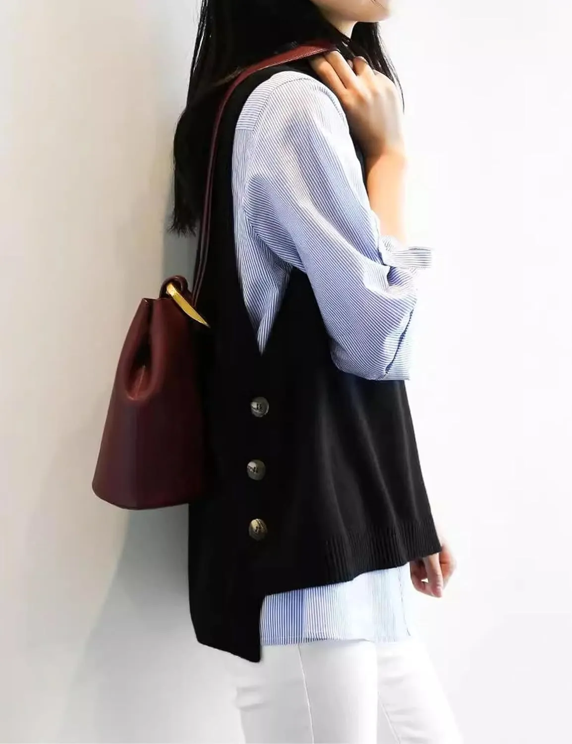 Womens Knit Sweater Vest Side Button Down Pullover Sleeveless V Neck Knit Sweater Vest