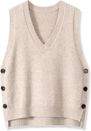 Womens Knit Sweater Vest Side Button Down Pullover Sleeveless V Neck Knit Sweater Vest