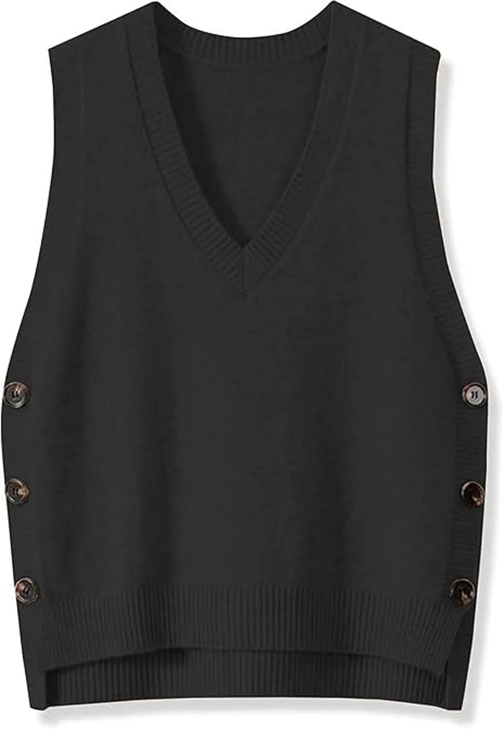 Womens Knit Sweater Vest Side Button Down Pullover Sleeveless V Neck Knit Sweater Vest