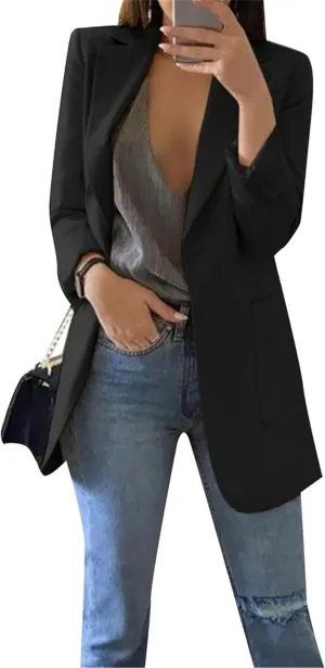 Womens Lapel Open Front Blazer Jackets Fall Long Sleeve Casual Work Office Blazers Jacket Suit