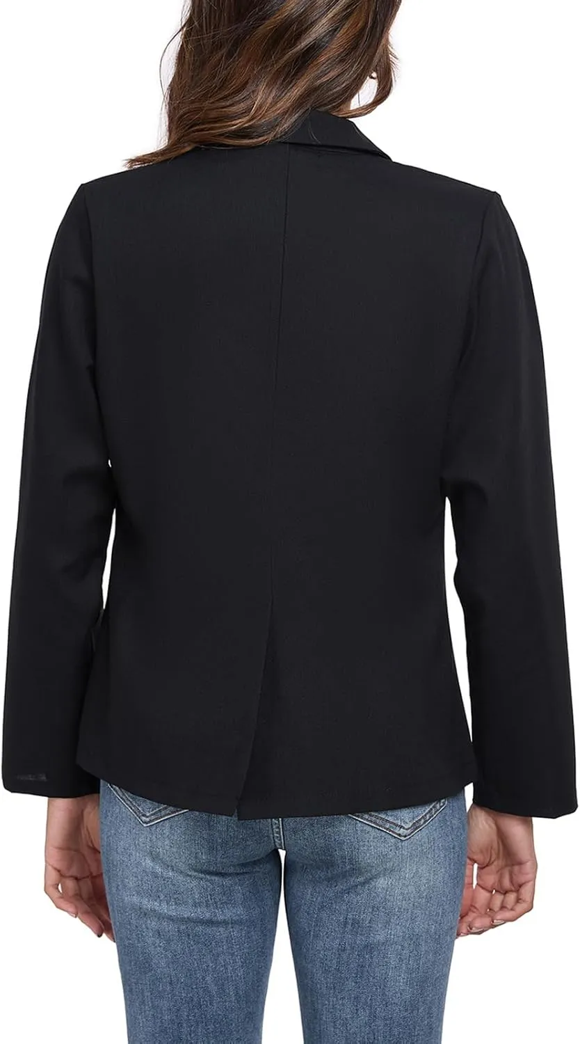 Womens Linen Blazer Long Sleeve Lightweight Work Office Jackets Casual Summer Lapel Button Blazers with Pockets