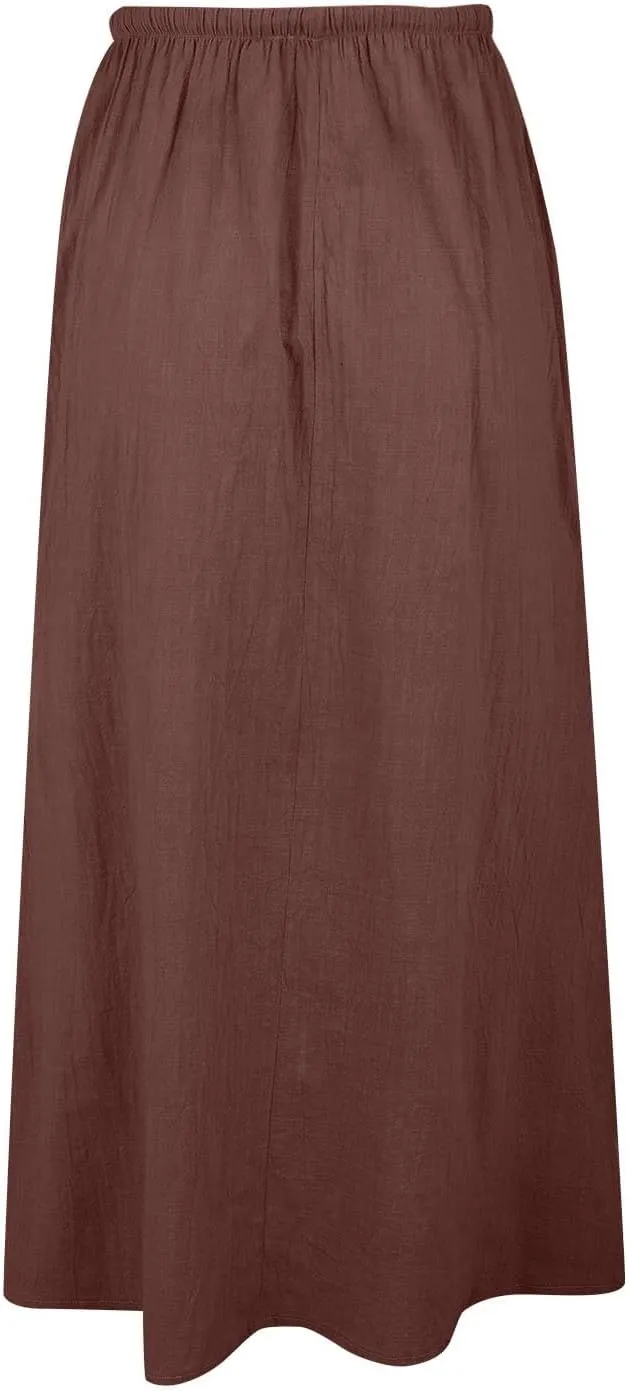 Womens Linen Casual Midi Skirts Women High Waisted Drawstring Flowy Long Skirt Solid Pencil Skirt for Women