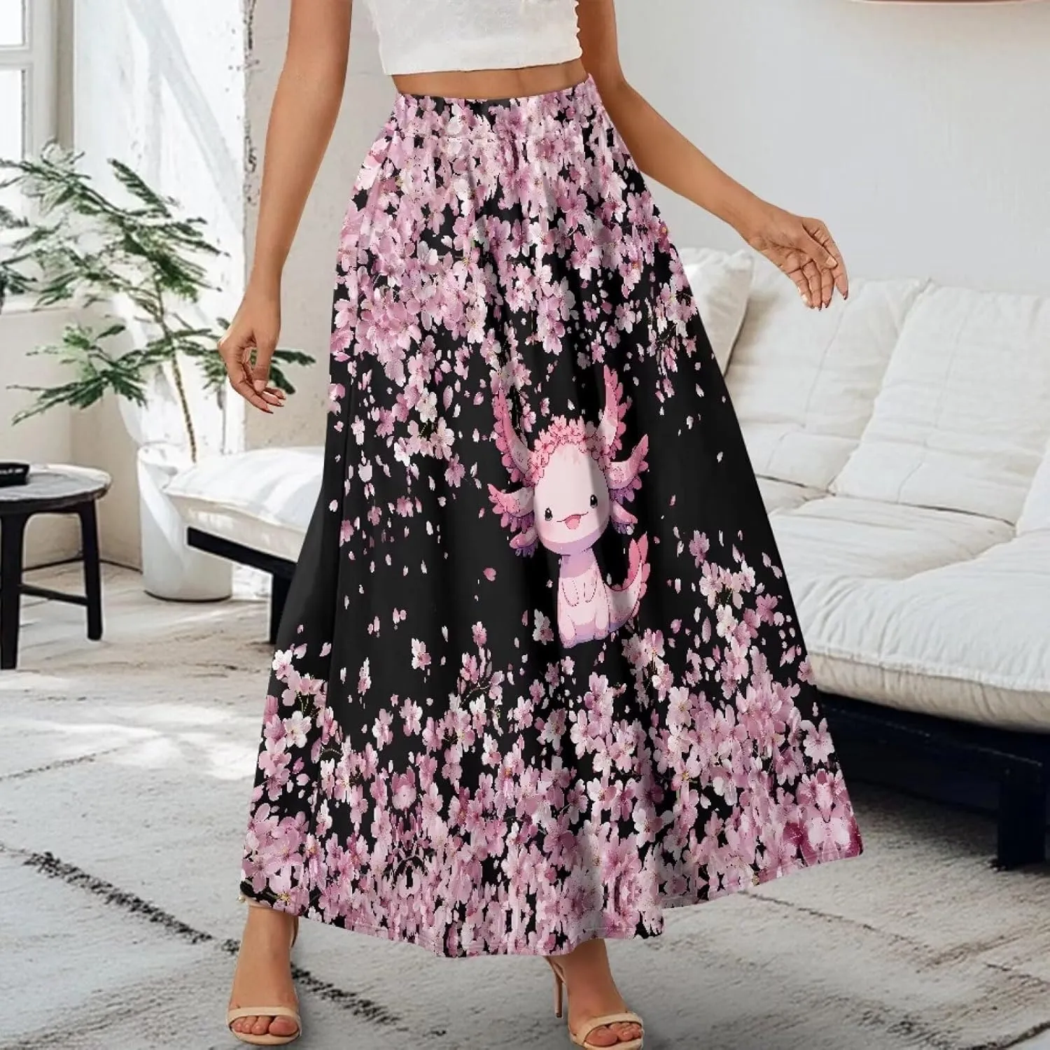 Womens Long Skirts Trendy Flared Casual A Line Skirts Girls Winter Fall Spring Skirts for Dance with Pocket