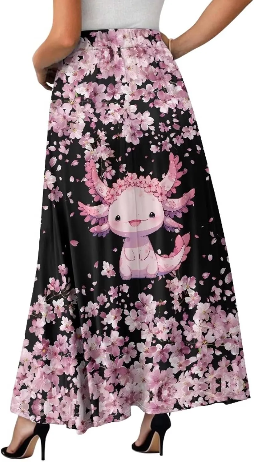 Womens Long Skirts Trendy Flared Casual A Line Skirts Girls Winter Fall Spring Skirts for Dance with Pocket