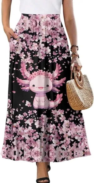 Womens Long Skirts Trendy Flared Casual A Line Skirts Girls Winter Fall Spring Skirts for Dance with Pocket