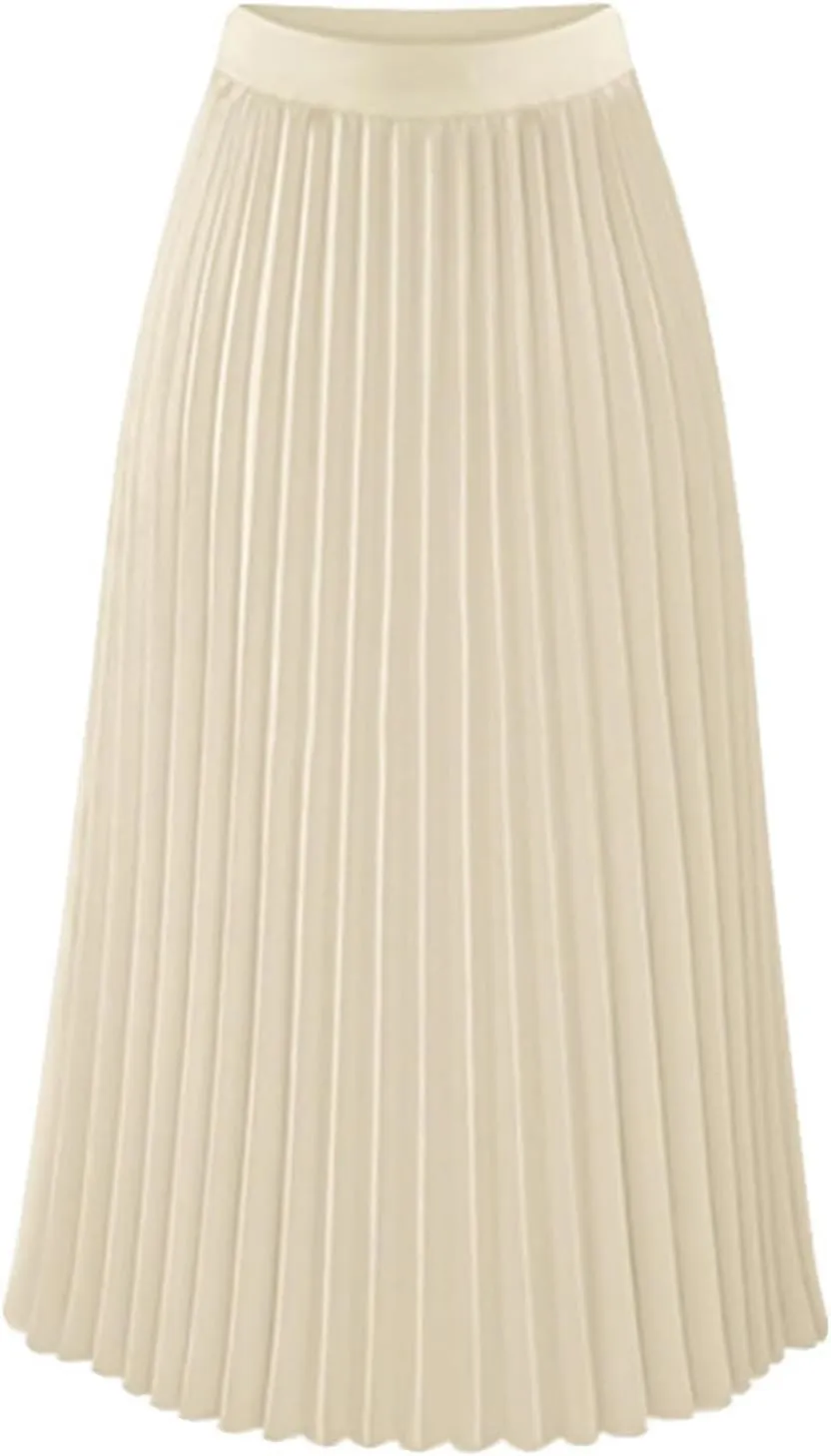 Women's Maxi Skirts Pleated Elegant A-Line Skirts Solid Color Lounge Baggy Long Skirts High Waisted Skirt 2025