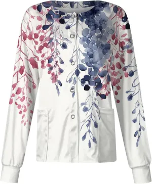 Womens Medical Uniform Scrub Tee Long Sleeve Button Down Oversized Scrubs for Women Solid Color Nursing Jacket Tops
