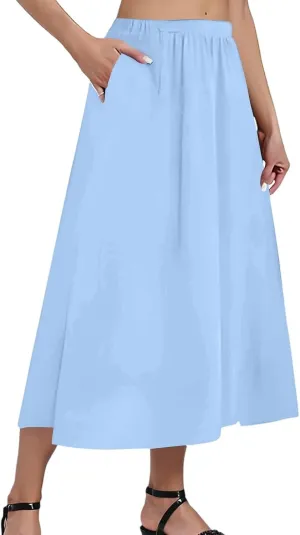 Women's Midi Boho Floral Skirts Trendy A Line Skirt Comfy Flowy High Elastic Waist Skorts with Pockets