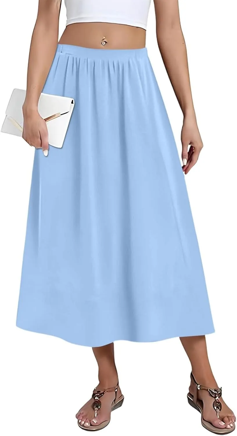 Women's Midi Boho Floral Skirts Trendy A Line Skirt Comfy Flowy High Elastic Waist Skorts with Pockets