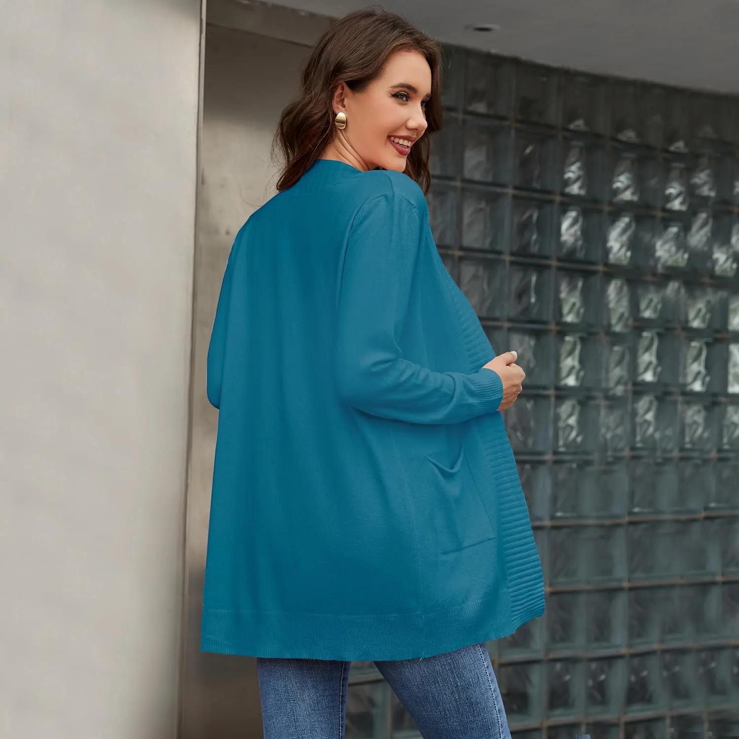 Women's Open Front Cardigan with Pockets Long Sleeve Casual Knit Sweaters