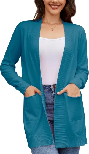 Women's Open Front Cardigan with Pockets Long Sleeve Casual Knit Sweaters