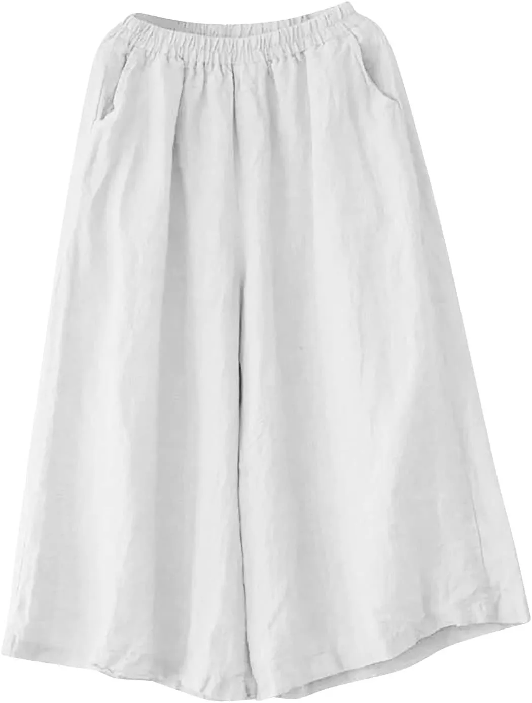 Women's Palazzo Pants Baggy Cotton Linen Culottes Casual Flowy Elastic High Waisted Wide Leg Boho Pants with Pockets
