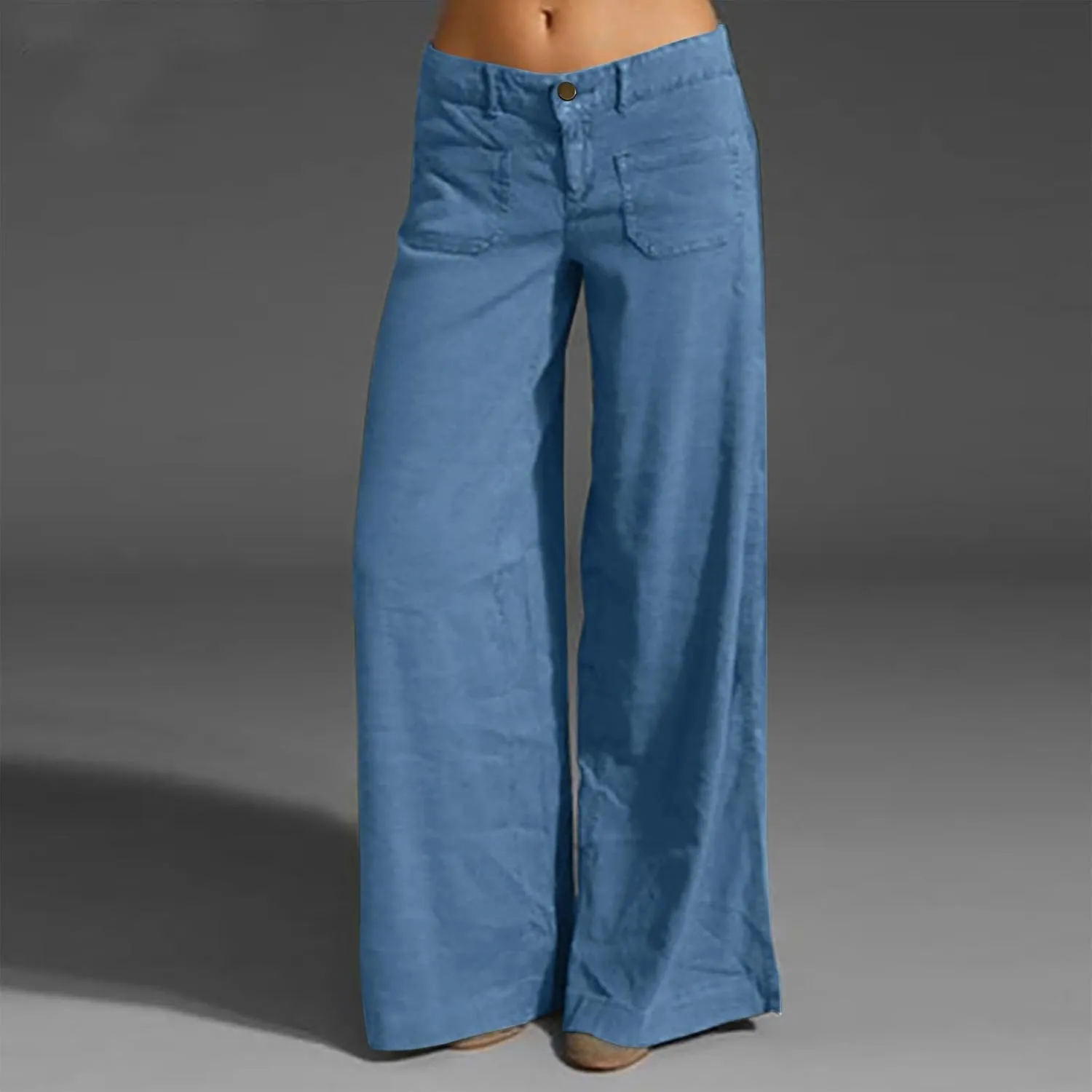 Womens Palazzo Trousers Plus Size Linen Pants Wide Leg Trousers High Elastic Waist Flowy Pants Culottes with Pockets