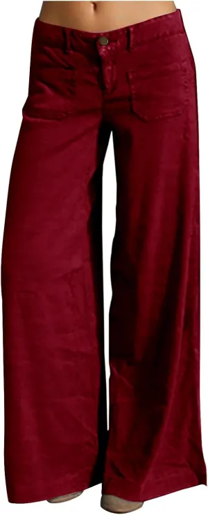 Womens Palazzo Trousers Plus Size Linen Pants Wide Leg Trousers High Elastic Waist Flowy Pants Culottes with Pockets