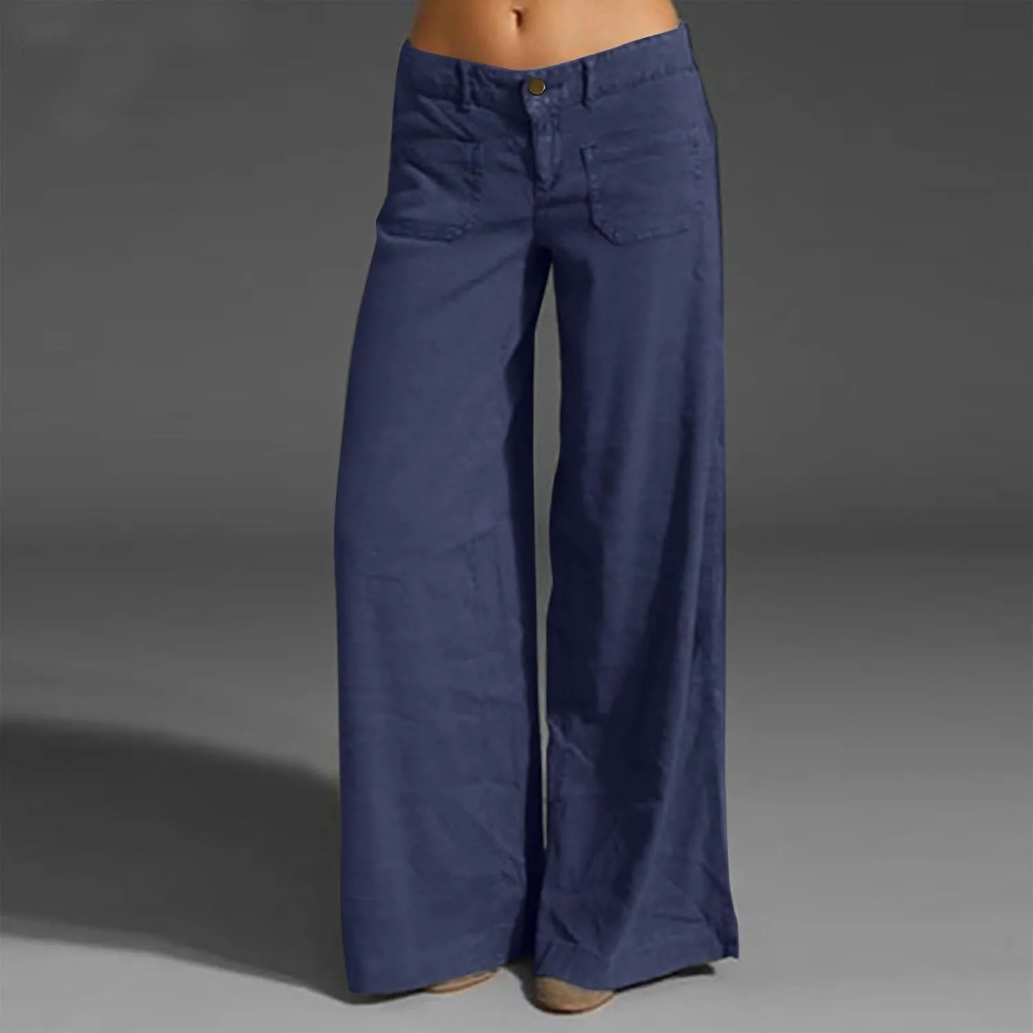 Womens Palazzo Trousers Plus Size Linen Pants Wide Leg Trousers High Elastic Waist Flowy Pants Culottes with Pockets
