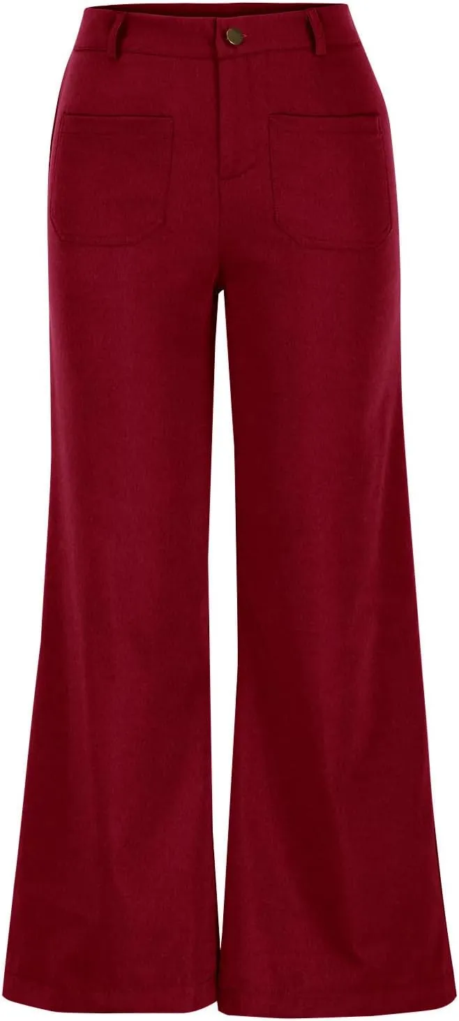 Womens Palazzo Trousers Plus Size Linen Pants Wide Leg Trousers High Elastic Waist Flowy Pants Culottes with Pockets