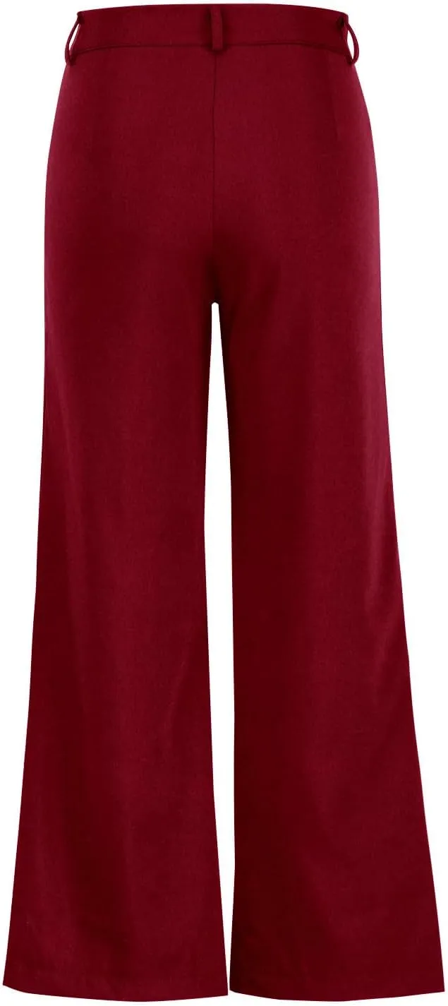 Womens Palazzo Trousers Plus Size Linen Pants Wide Leg Trousers High Elastic Waist Flowy Pants Culottes with Pockets