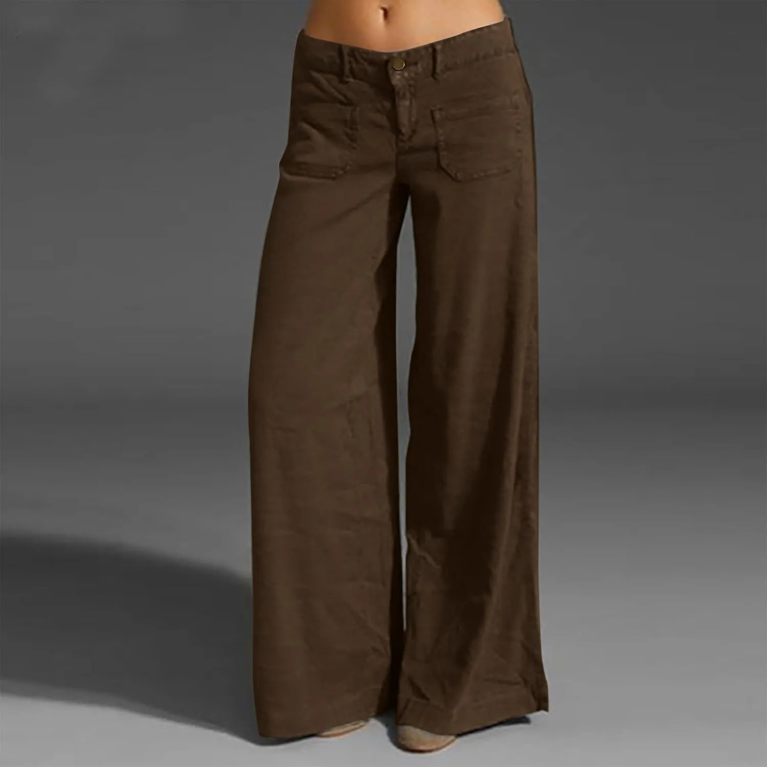 Womens Palazzo Trousers Plus Size Linen Pants Wide Leg Trousers High Elastic Waist Flowy Pants Culottes with Pockets