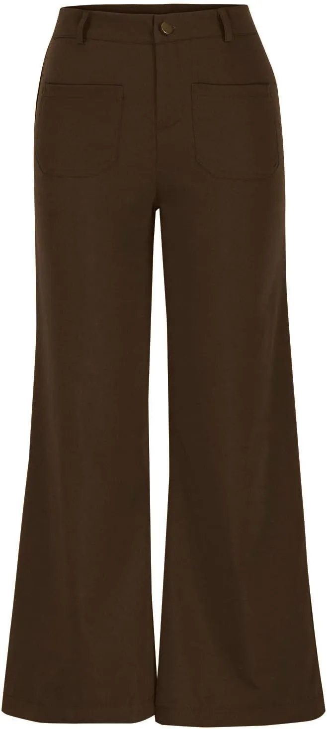 Womens Palazzo Trousers Plus Size Linen Pants Wide Leg Trousers High Elastic Waist Flowy Pants Culottes with Pockets