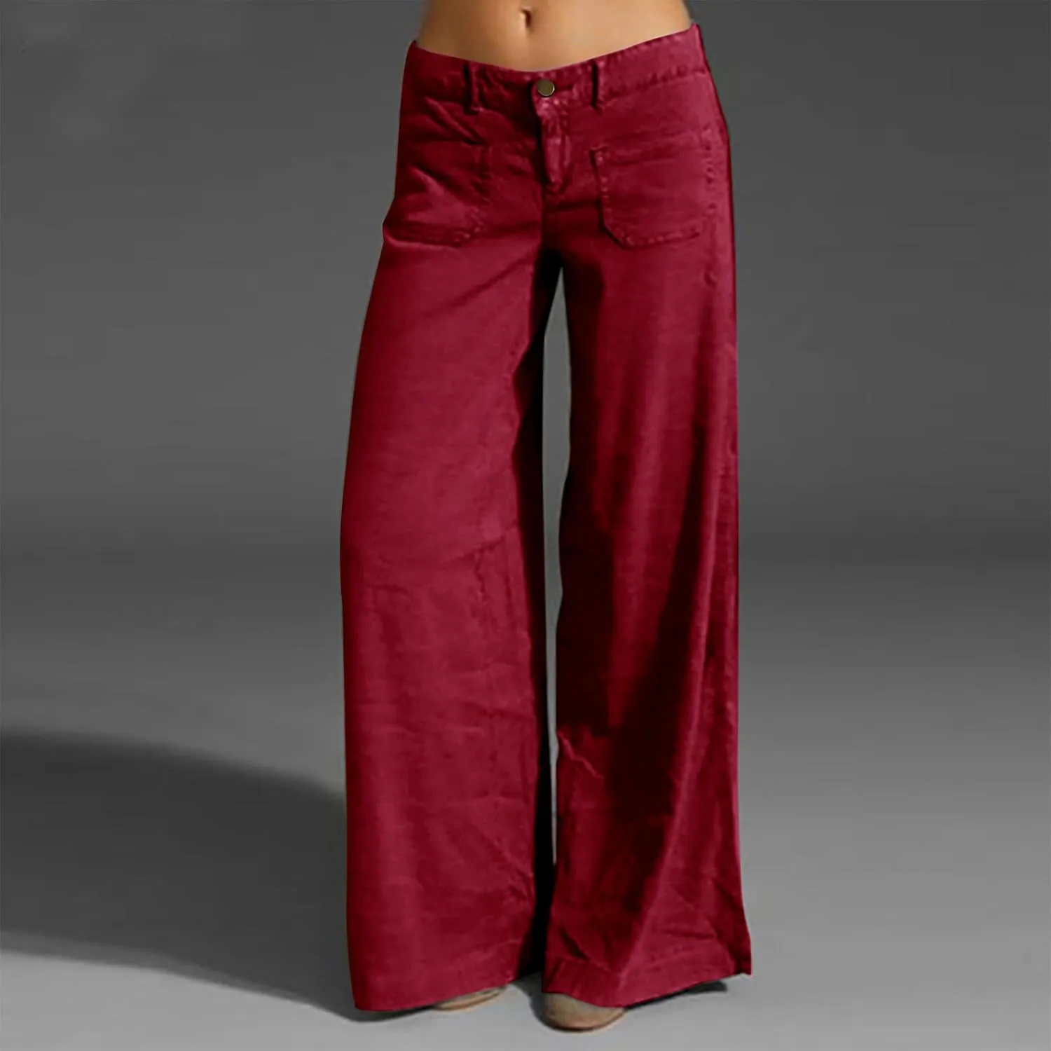 Womens Palazzo Trousers Plus Size Linen Pants Wide Leg Trousers High Elastic Waist Flowy Pants Culottes with Pockets