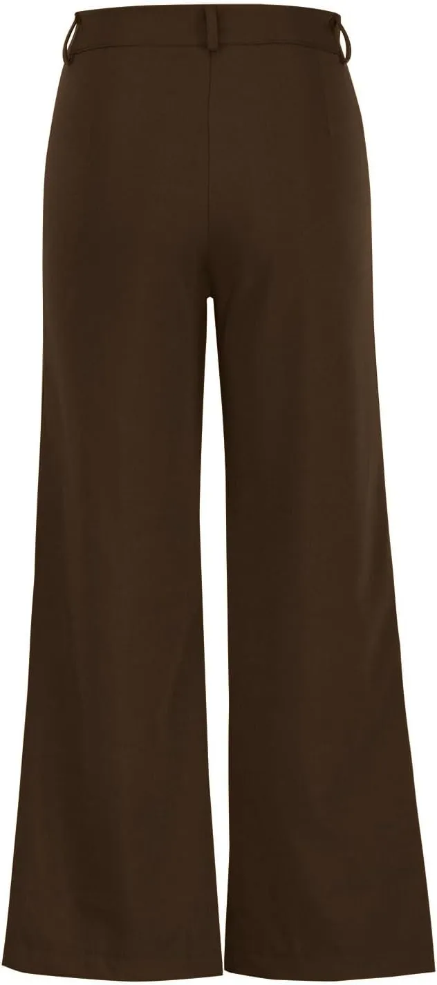 Womens Palazzo Trousers Plus Size Linen Pants Wide Leg Trousers High Elastic Waist Flowy Pants Culottes with Pockets