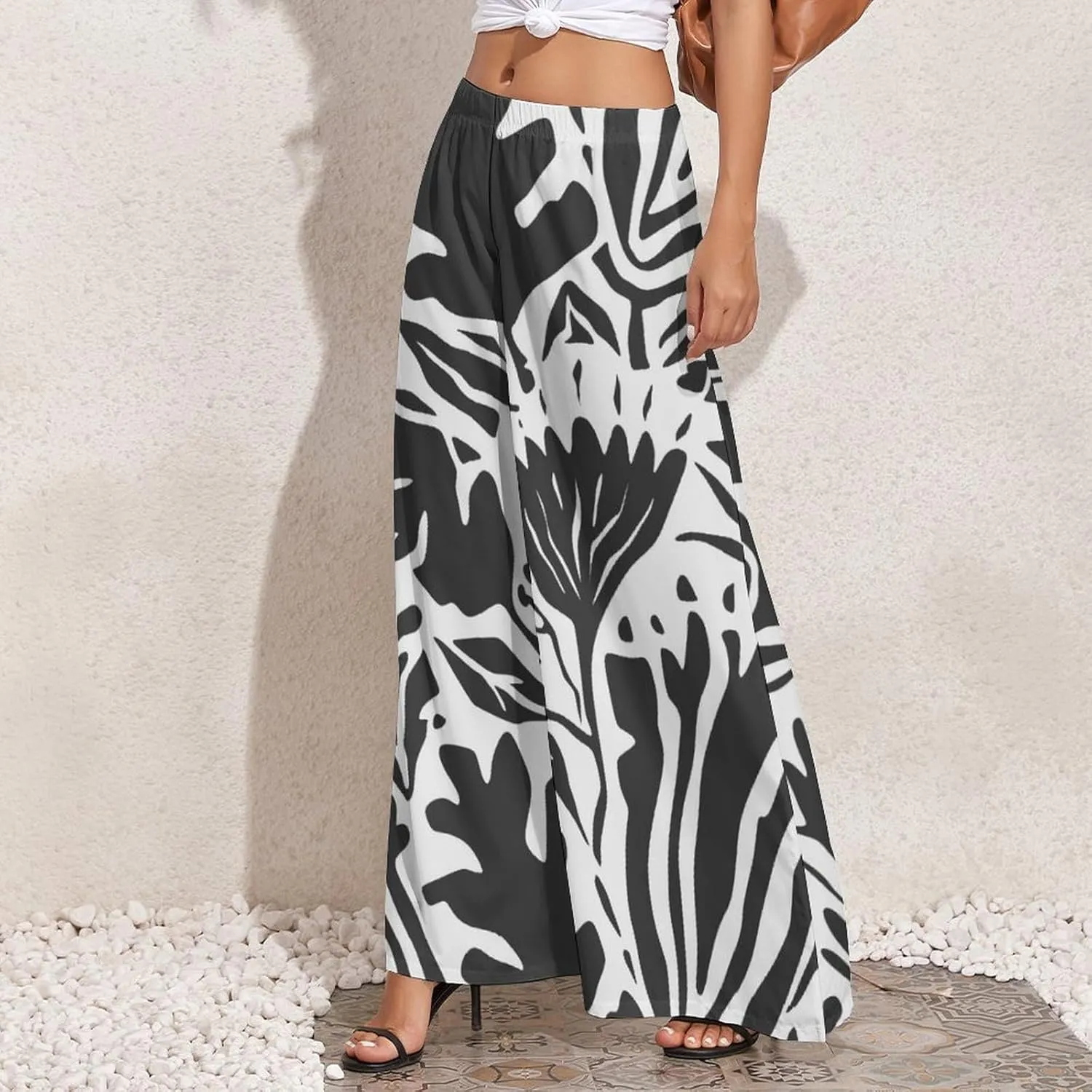 Women's Pants Elastic High Waisted Boho Tie Die Colors Flower Palazzo Casual Wide Leg Dress Pants for Women