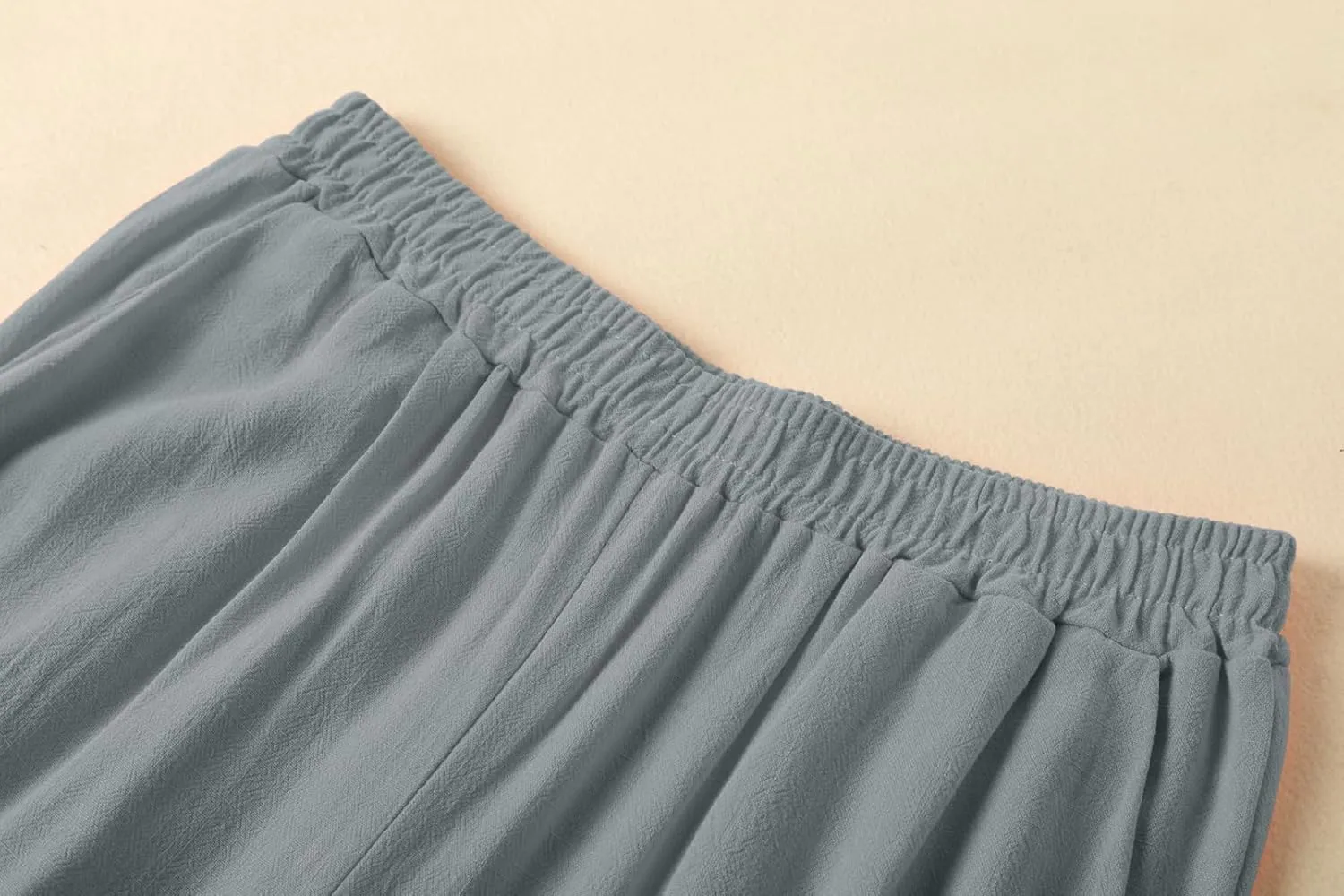 Womens Plus Size Linen Pants Wide Leg Palazzo Trousers High Elastic Waist Flowy Culottes with Pockets L 5XL