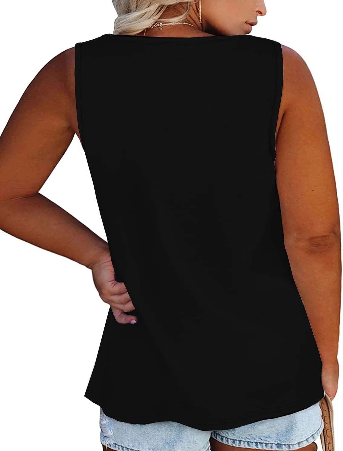 Womens Plus Size Tank Tops Summer Sleeveless Henley T-Shirts Tops Casual Button Down Tunics Shirts