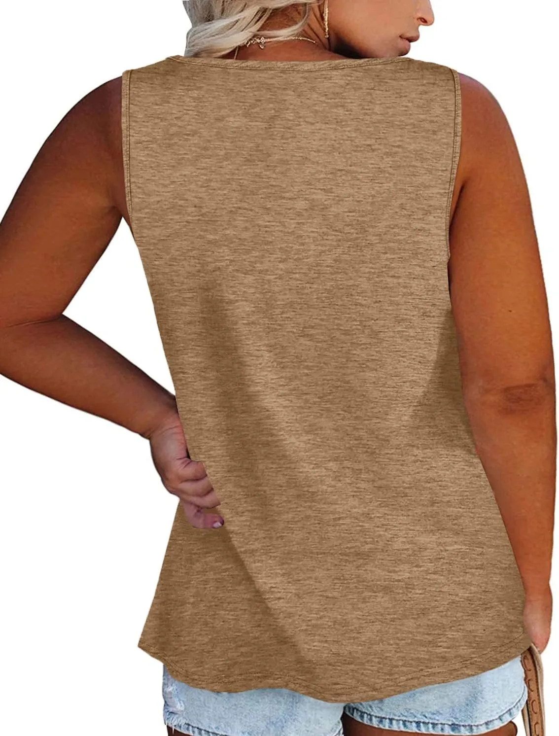 Womens Plus Size Tank Tops Summer Sleeveless Henley T-Shirts Tops Casual Button Down Tunics Shirts
