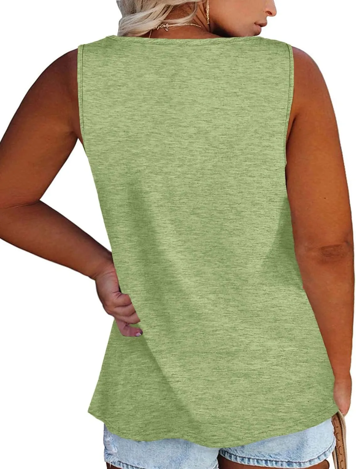 Womens Plus Size Tank Tops Summer Sleeveless Henley T-Shirts Tops Casual Button Down Tunics Shirts