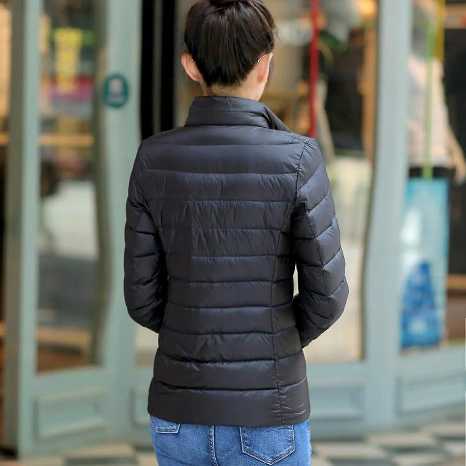 Women's Puffer Jacket Lightweight Stand Collar Coat Zip up down Jackets Winter Warm Outerwear with Pockets