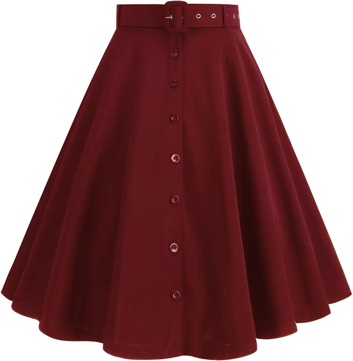 Womens Retro High Waisted Skirts Vintage Stretch A Line Flared Midi Skirt Knee Length Casual Dress Summer Clothes