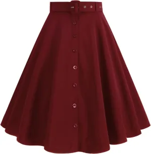 Womens Retro High Waisted Skirts Vintage Stretch A Line Flared Midi Skirt Knee Length Casual Dress Summer Clothes