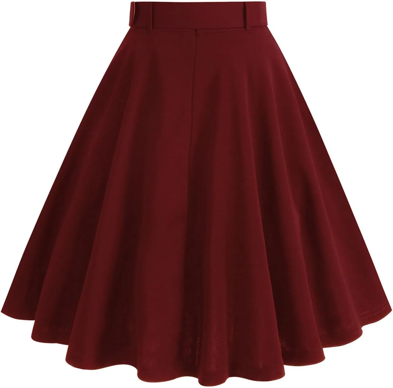 Womens Retro High Waisted Skirts Vintage Stretch A Line Flared Midi Skirt Knee Length Casual Dress Summer Clothes