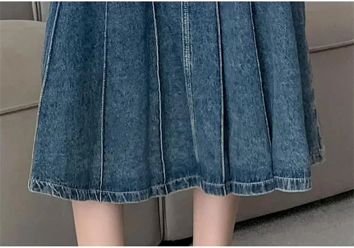 Women's Retro Pleated Denim Skirt Summer Spring Slim High Waisted A-Line Skirts Female Casual Wear