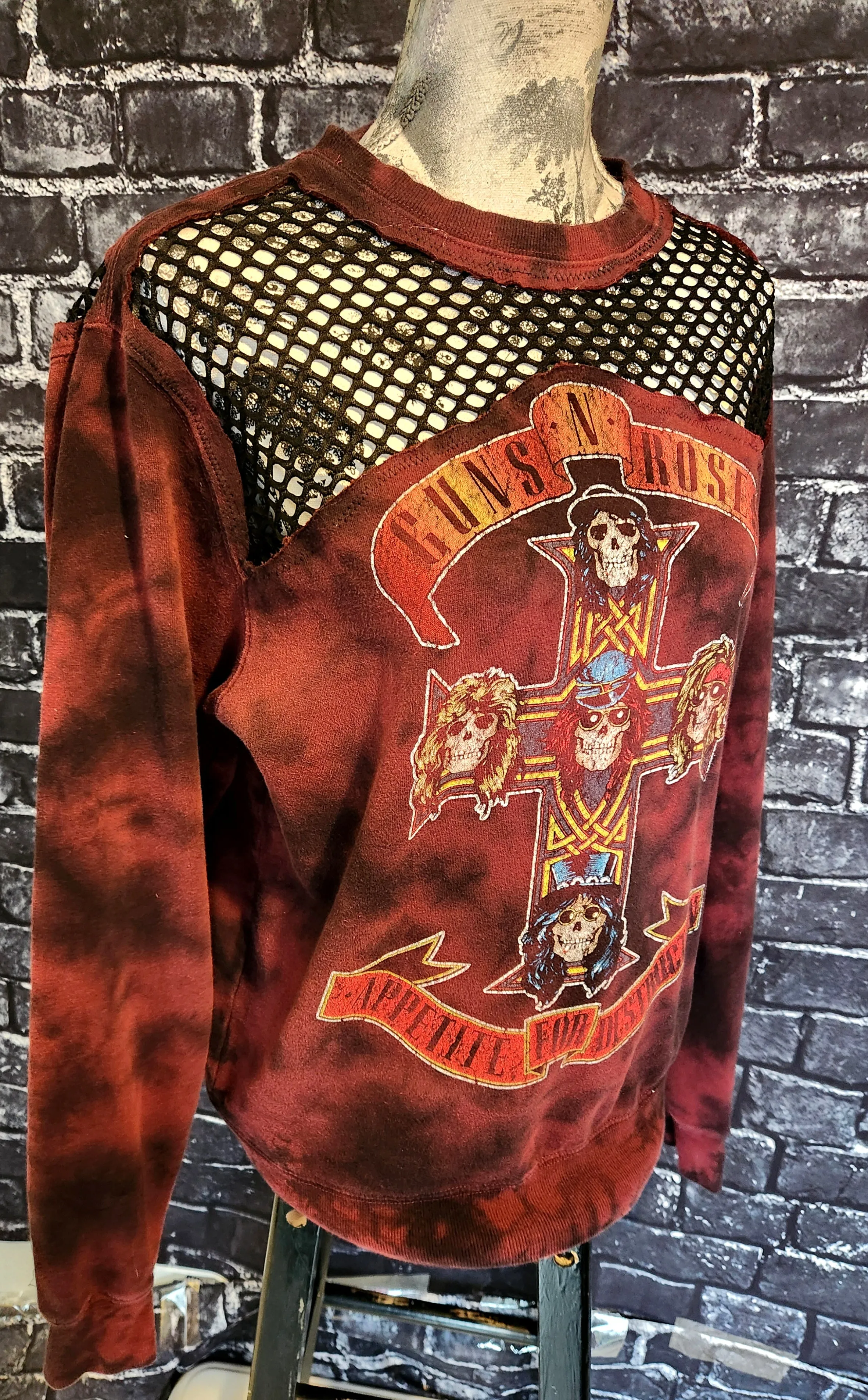 Womens reworked GNR tye dye sweatshirt with Mesh- size Small