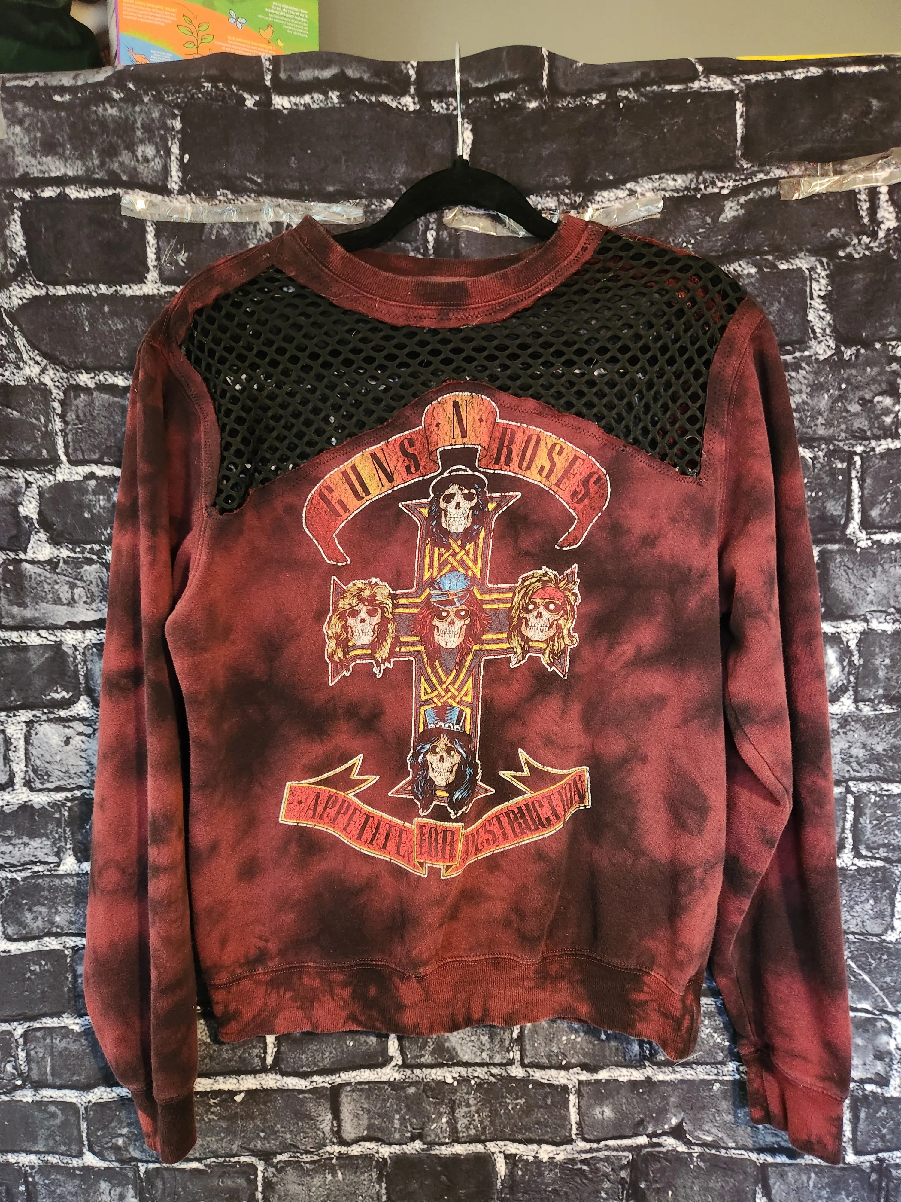 Womens reworked GNR tye dye sweatshirt with Mesh- size Small
