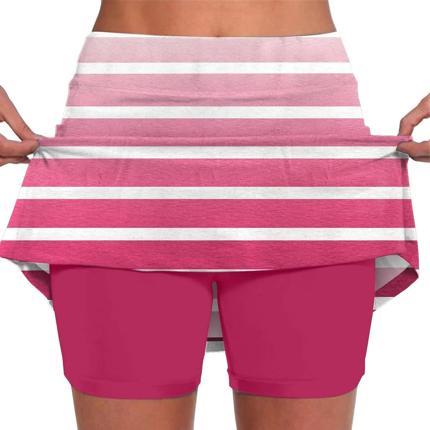 Women's Skort Striped Mid Waist Culottes Athletic Sports Pants Skirt Casual Shorts Tummy Control Plus Size Skorts
