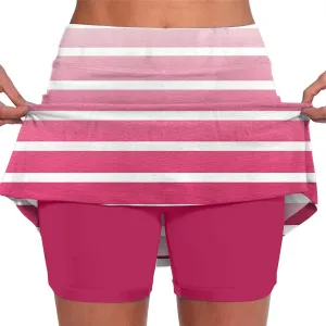 Women's Skort Striped Mid Waist Culottes Athletic Sports Pants Skirt Casual Shorts Tummy Control Plus Size Skorts