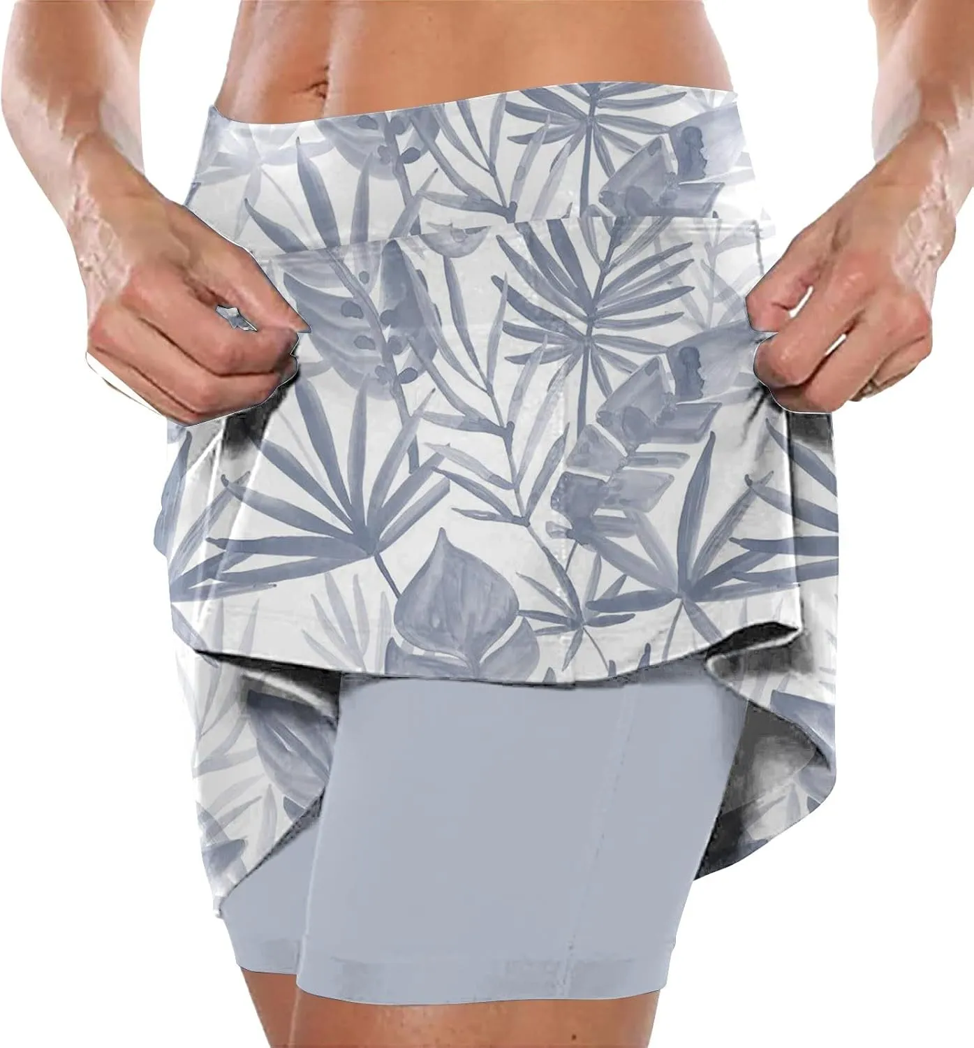 Women's Skorts with Pockets Floral Printed Mid Waist Culottes Short Skirts Casual Yoga Sports Pants Skirt with Shorts