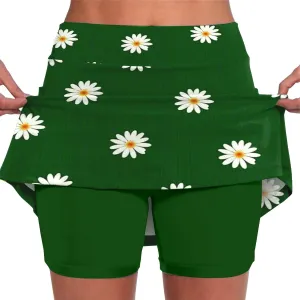 Women's Skorts with Pockets Floral Printed Mid Waist Culottes Short Skirts Casual Yoga Sports Pants Skirt with Shorts