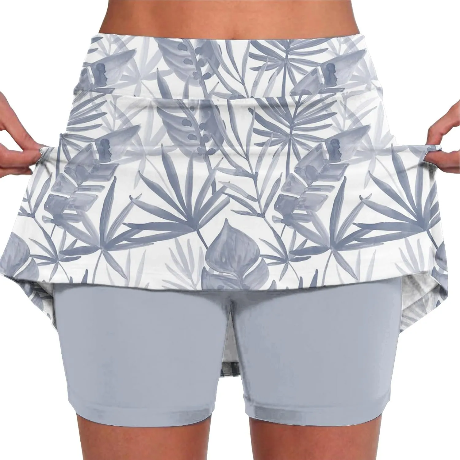 Women's Skorts with Pockets Floral Printed Mid Waist Culottes Short Skirts Casual Yoga Sports Pants Skirt with Shorts