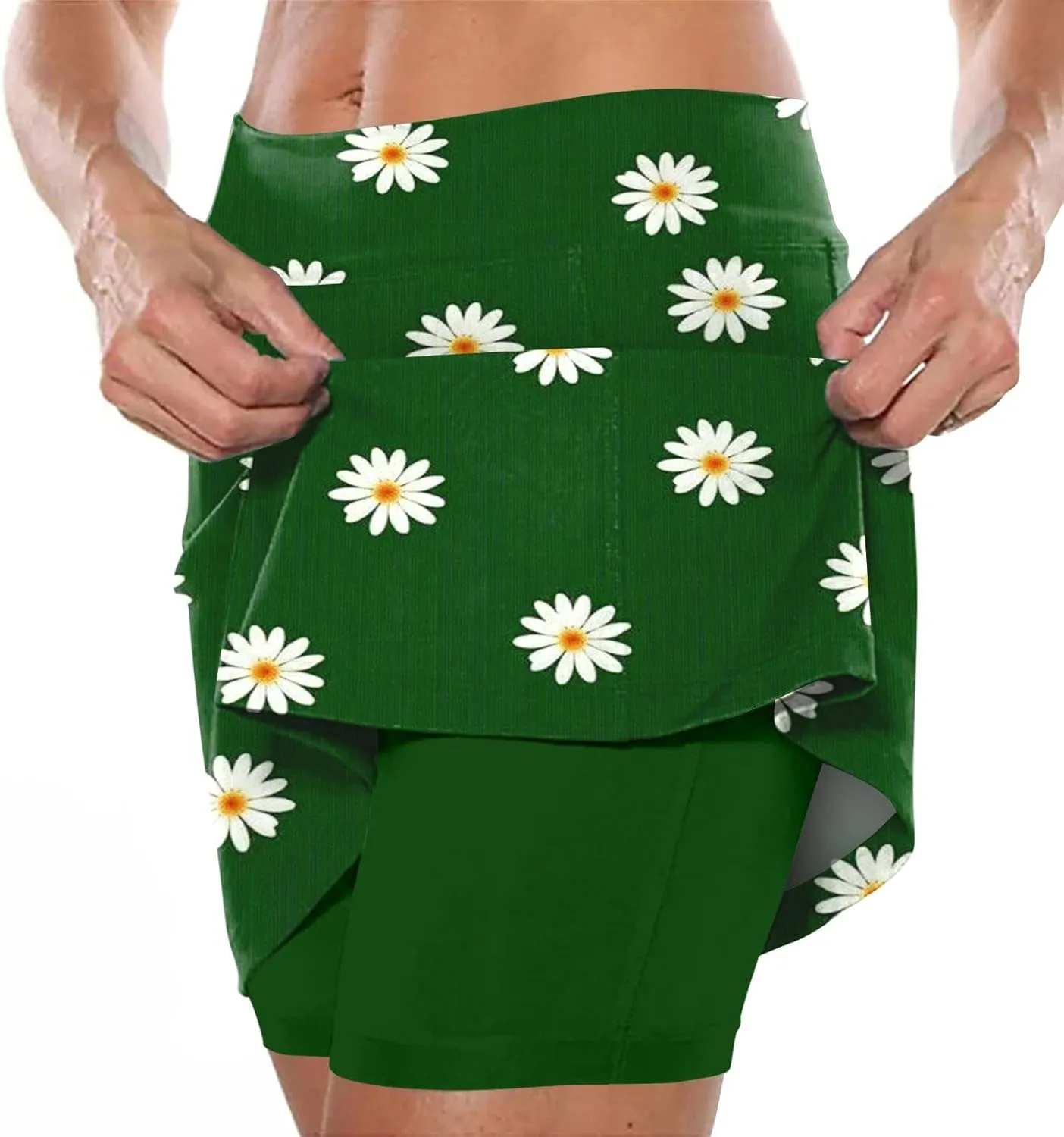 Women's Skorts with Pockets Floral Printed Mid Waist Culottes Short Skirts Casual Yoga Sports Pants Skirt with Shorts