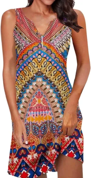 Women's Summer Casual Sleeveless Square Neck Dress 2025 Ruffle Boho Beach Cute Teen Short Sundress