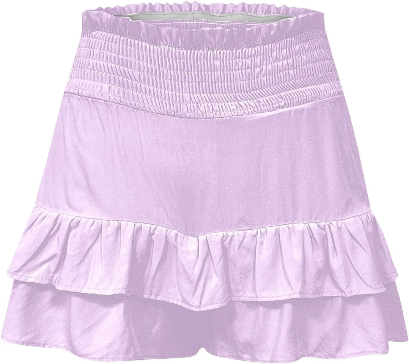 Women's Summer Cute Stretch Waist Solid Smocked Tiered Ruffle Swing Beach Mini Skirt 2025, S-2XL